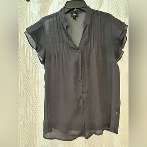 H&M Black Sheer Blouse with Button-Down Front